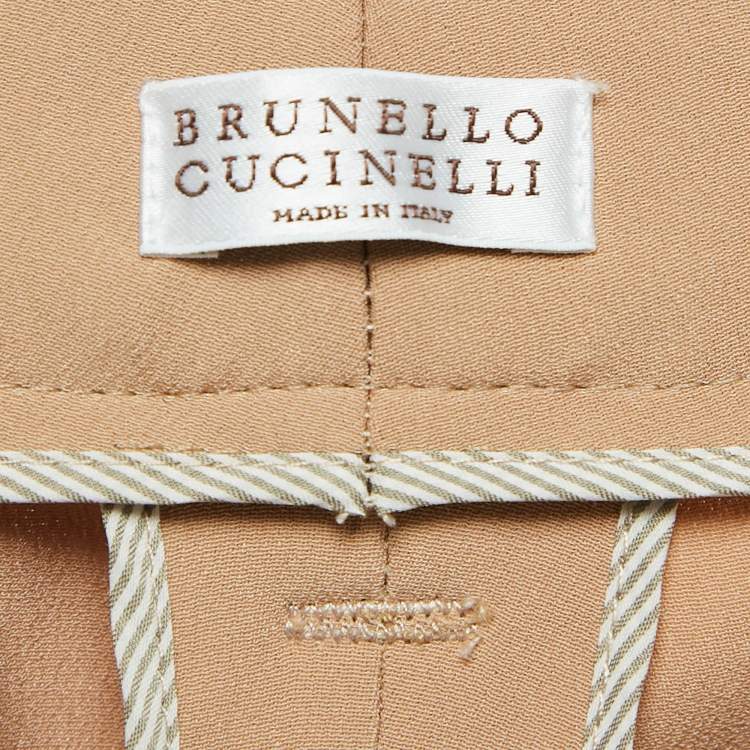 Pre Owned Brunello Cucinelli Light Brown Crepe Belted Trousers M