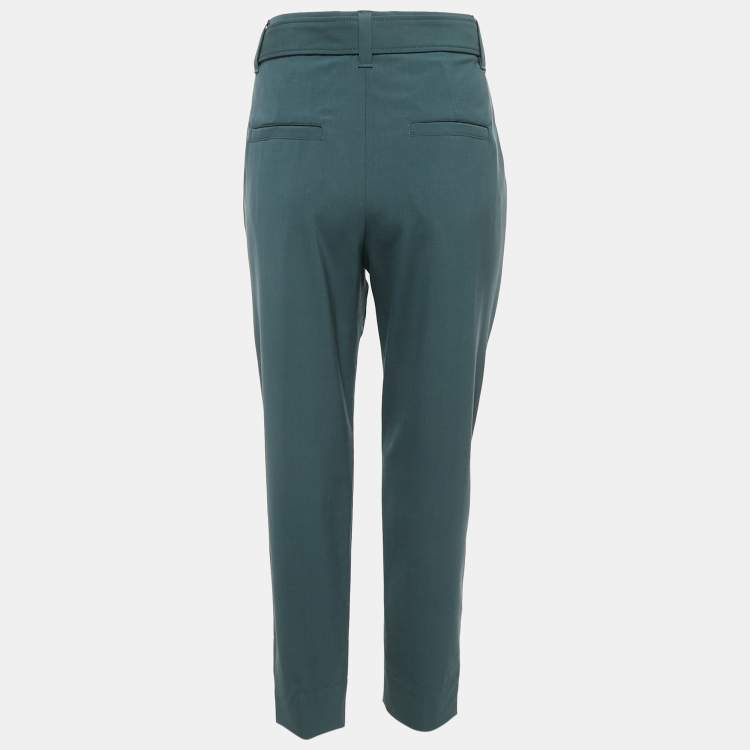 Pre Owned Brunello Cucinelli Green Wool Monili Detail Belted Trousers M