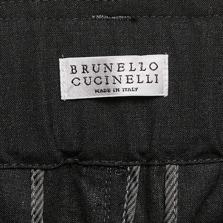 Pre Owned Brunello Cucinelli Grey Wool Blend Monili Detail Elasticized Waist Trousers S 