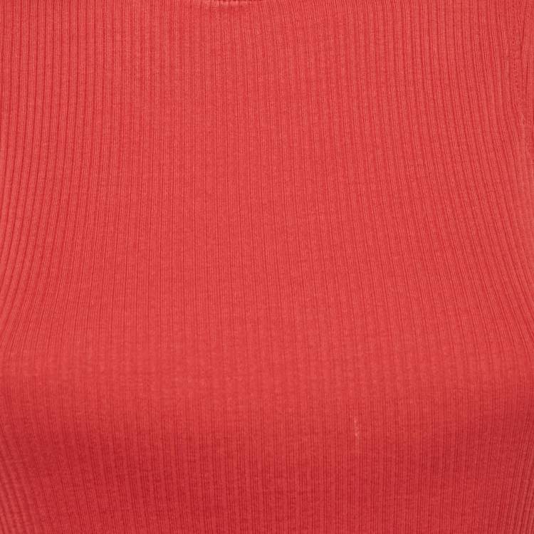 Pre Owned Brunello Cucinelli Red Rib Knit Monili Detail Tank Top S