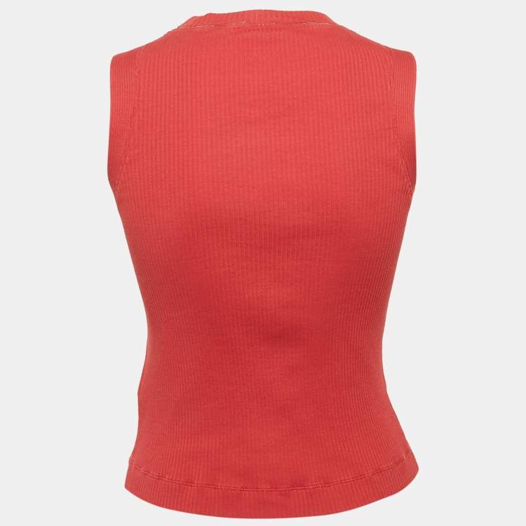 Pre Owned Brunello Cucinelli Red Rib Knit Monili Detail Tank Top S