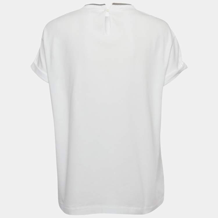 Pre Owned Brunello Cucinelli White Monili Trim Jersey T-Shirt L
