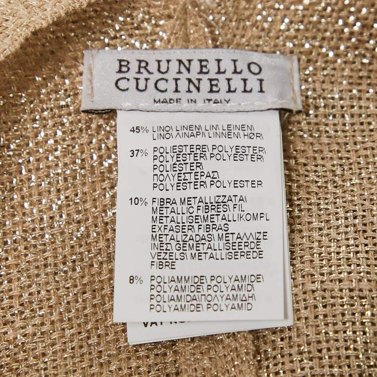 Pre Owned Brunello Cucinelli Gold Lurex Knit Fringed Long Cape One Size 