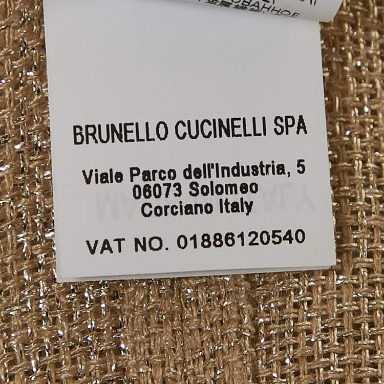 Pre Owned Brunello Cucinelli Gold Lurex Knit Fringed Long Cape One Size 