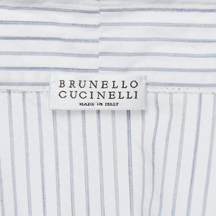 Pre Owned Brunello Cucinelli Blue Striped Cotton Tie-Up Detail Mini Dress M