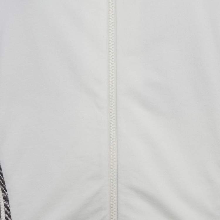 Pre Owned Brunello Cucinelli White Cotton Knit Monili Bead Detail Jacket and Joggers Set L