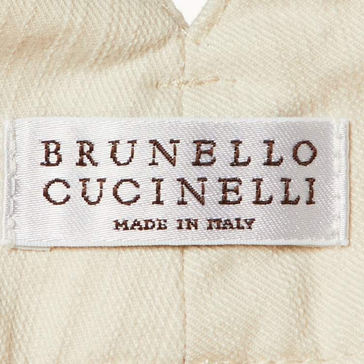 Pre Owned Brunello Cucinelli Off-White Textured Cotton Trouser M