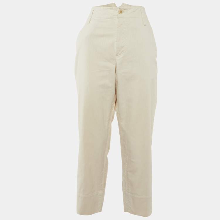 Pre Owned Brunello Cucinelli Off-White Textured Cotton Trouser M