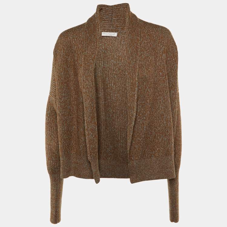 Pre Owned Brunello Cucinelli Grey/Metallic Wool Knit Open Front Cardigan S