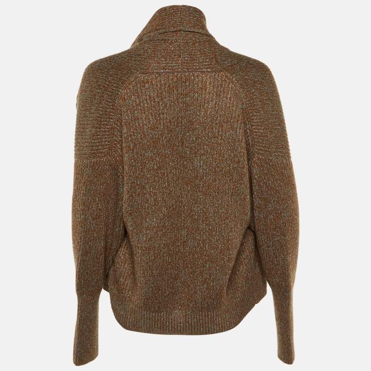 Pre Owned Brunello Cucinelli Grey/Metallic Wool Knit Open Front Cardigan S