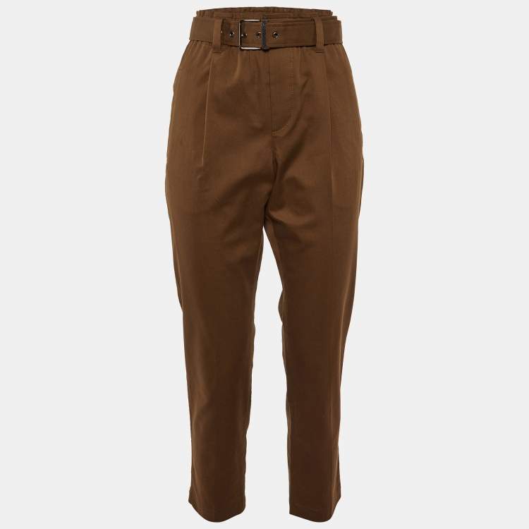 مملوكة مسبقًا Brunello Cucinelli Brown Cotton Belted Trousers S