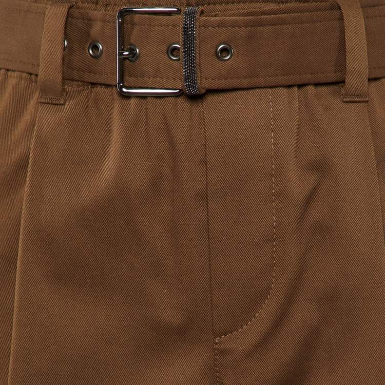 مملوكة مسبقًا Brunello Cucinelli Brown Cotton Belted Trousers S