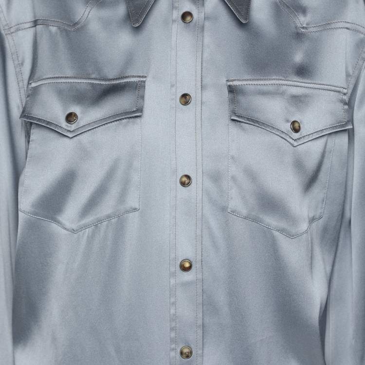 Pre Owned Brunello Cucinelli Grey Silk Button Front Shirt L