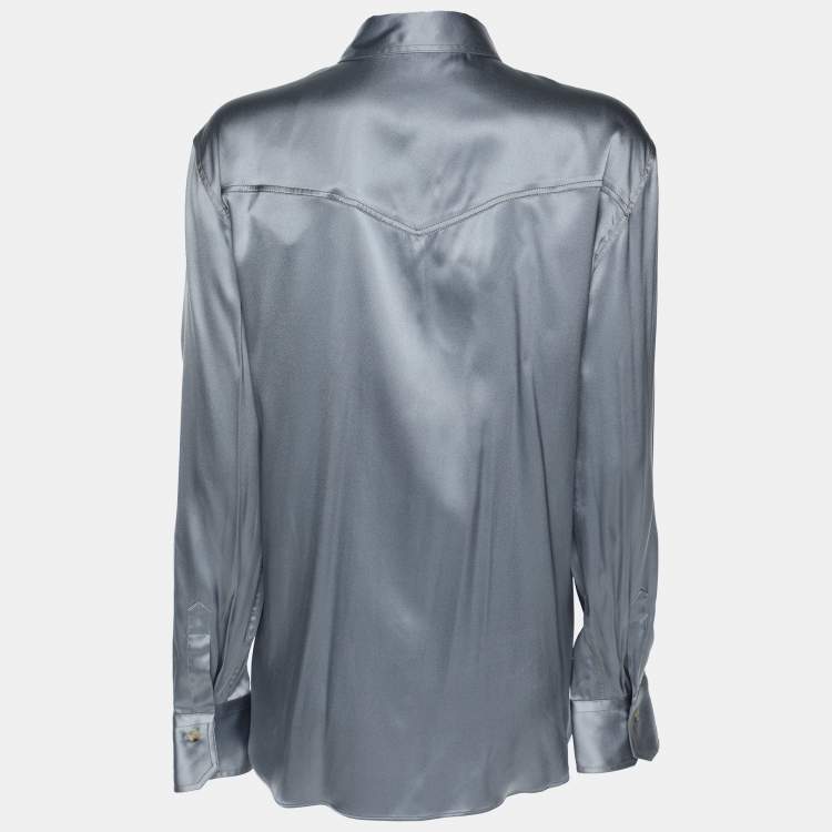 Pre Owned Brunello Cucinelli Grey Silk Button Front Shirt L