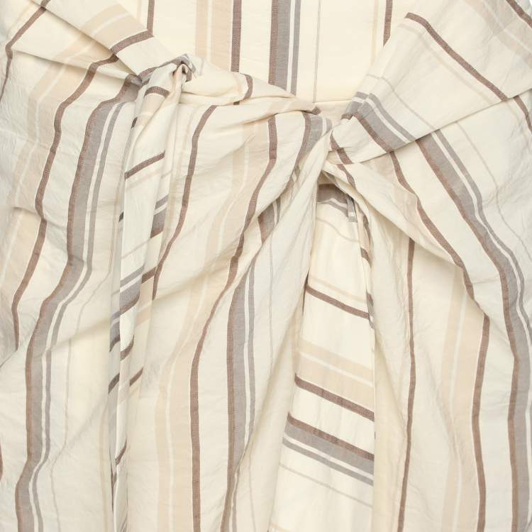 Pre Owned Brunello Cucinelli Cream Stripe Print Cotton Blend Long Skirt S