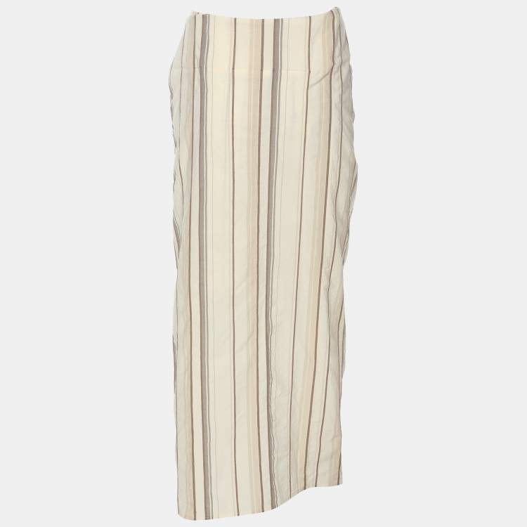 Pre Owned Brunello Cucinelli Cream Stripe Print Cotton Blend Long Skirt S