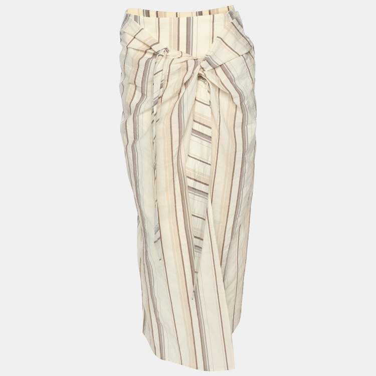 Pre Owned Brunello Cucinelli Cream Stripe Print Cotton Blend Long Skirt S