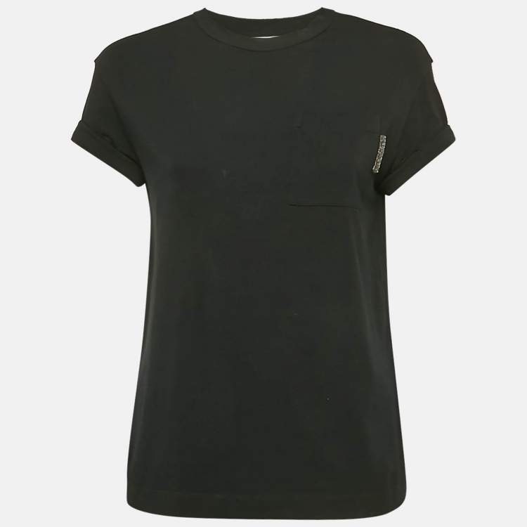 Pre Owned Brunello Cucinelli Black Jersey Monili Embellished T-Shirt XS