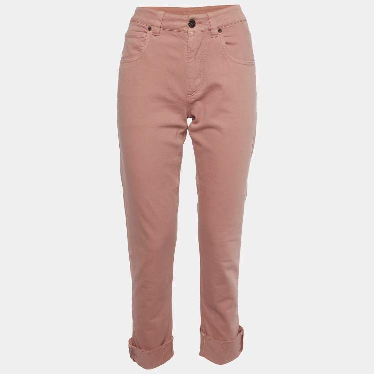 Pre Owned Brunello Cucinelli Pink Denim Monili Cuff Detail Jeans S/Waist 28.5"