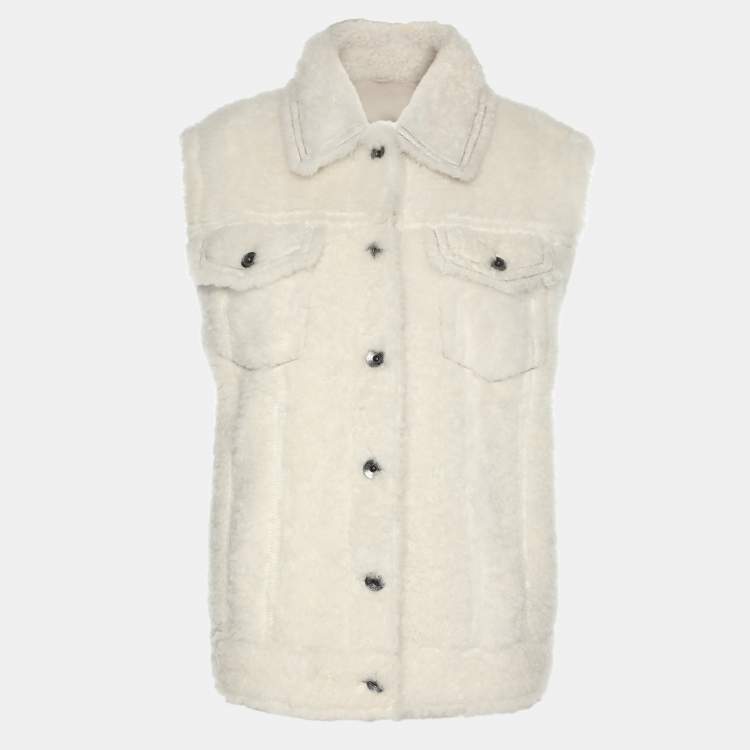 Pre Owned Brunello Cucinelli White Fur Half Sleeve Jacket M