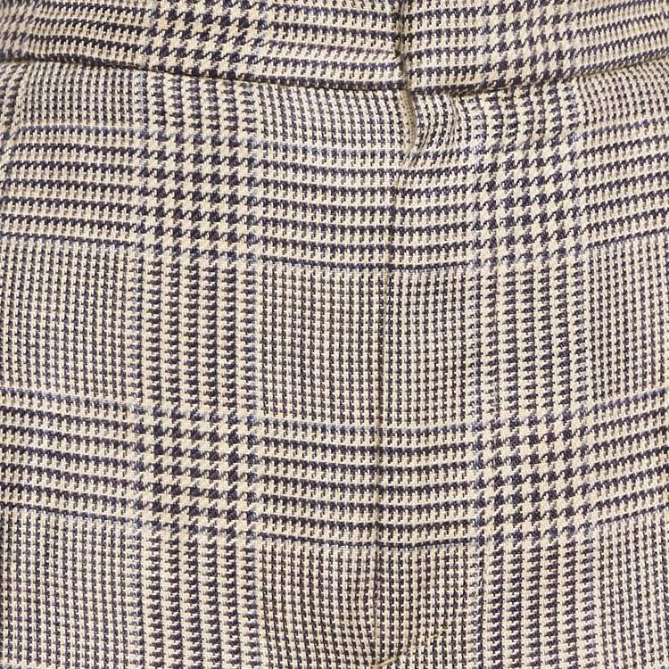 Pre Owned Brunello Cucinelli Cream Houndstooth Linen Wide-Leg Trousers M