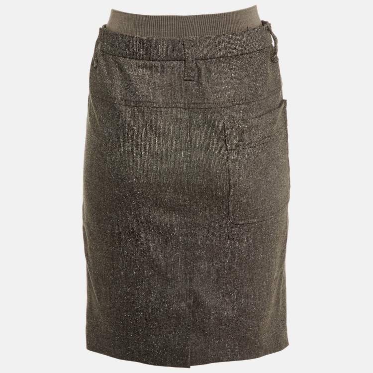 Pre Owned Brunello Cucinelli Brown Wool Elasticated Waist Pencil Skirt M
