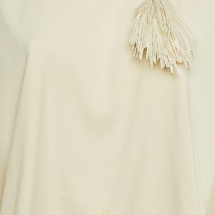 Pre Owned Brunello Cucinelli Beige Cotton Knit Brooch Detail Sweater XL