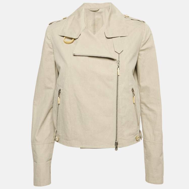 Pre Owned Brunello Cucinelli Grey Cotton Zip-Up Biker Jacket M