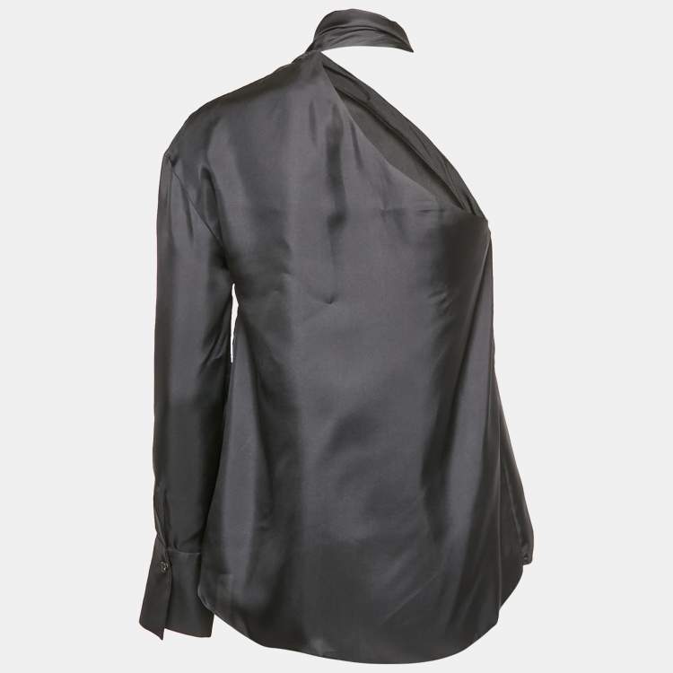 Pre Owned Brunello Cucinelli Blue Monili Detail Silk Asymmetric Sleeve Top S