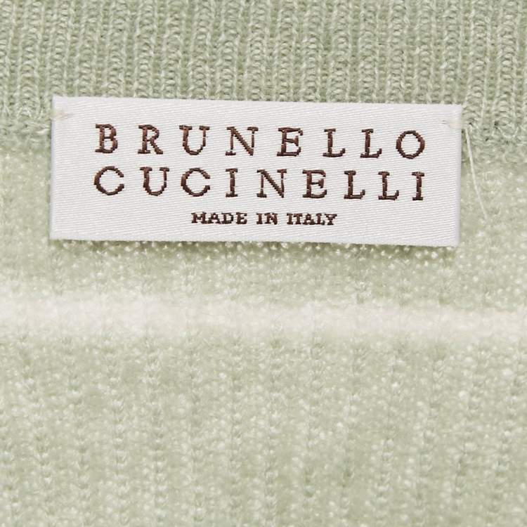 Pre Owned Brunello Cucinelli Pastel Green Striped Cashmere Sweater M