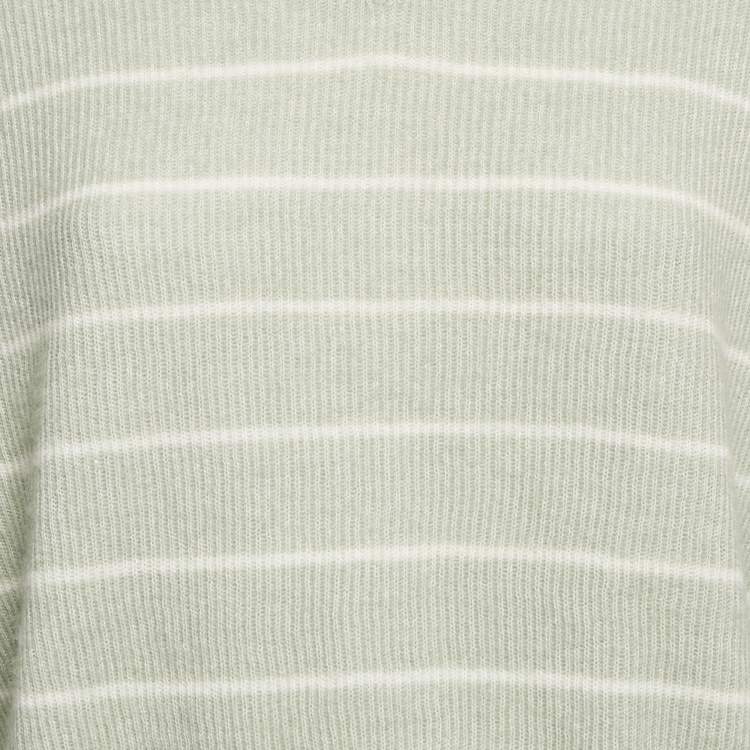 Pre Owned Brunello Cucinelli Pastel Green Striped Cashmere Sweater M