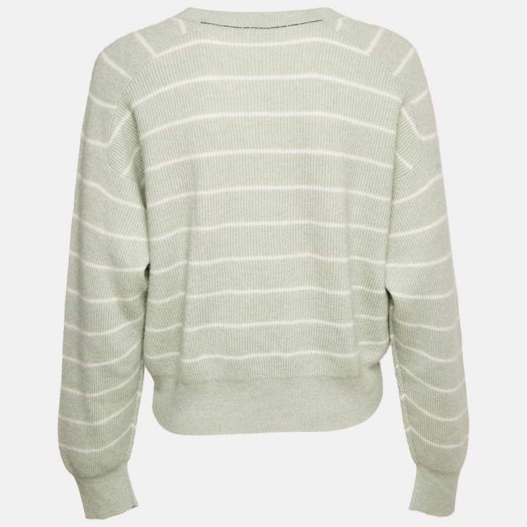 Pre Owned Brunello Cucinelli Pastel Green Striped Cashmere Sweater M