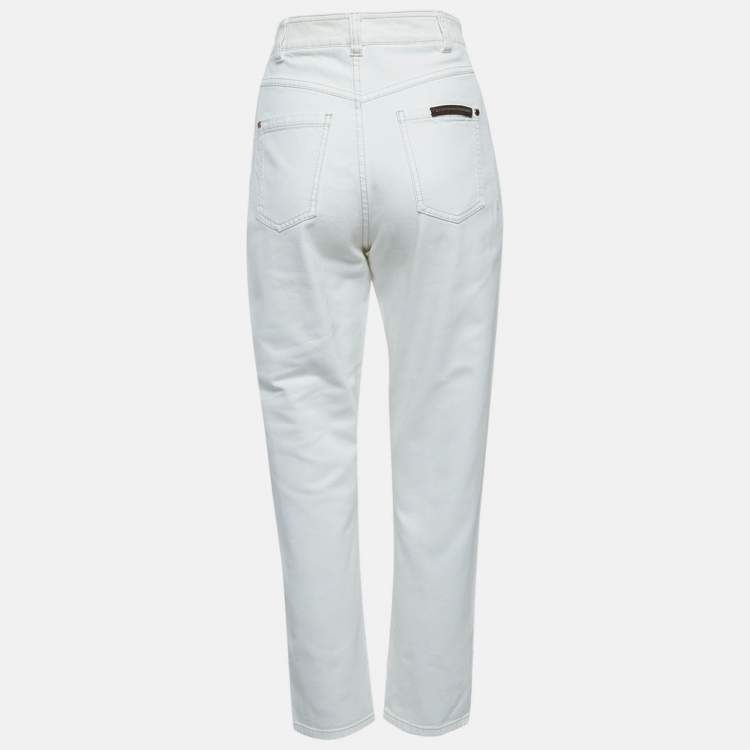 Pre Owned Brunello Cucinelli White Cotton High-Rise Jeans S Waist 26"