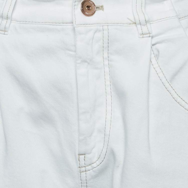 Pre Owned Brunello Cucinelli White Cotton High-Rise Jeans S Waist 26"
