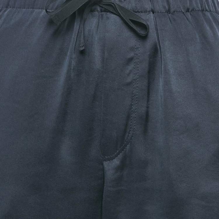 مملوكة مسبقًا Brunello Cucinelli Navy Blue Monili Detail Satin Wide-Leg Trousers M