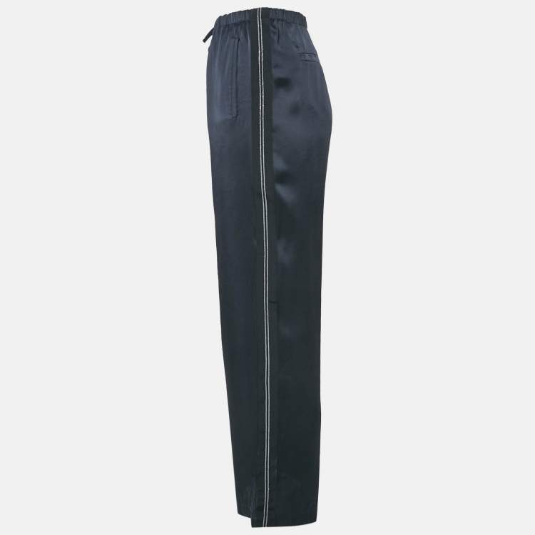 مملوكة مسبقًا Brunello Cucinelli Navy Blue Monili Detail Satin Wide-Leg Trousers M