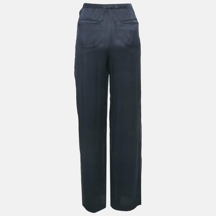 مملوكة مسبقًا Brunello Cucinelli Navy Blue Monili Detail Satin Wide-Leg Trousers M