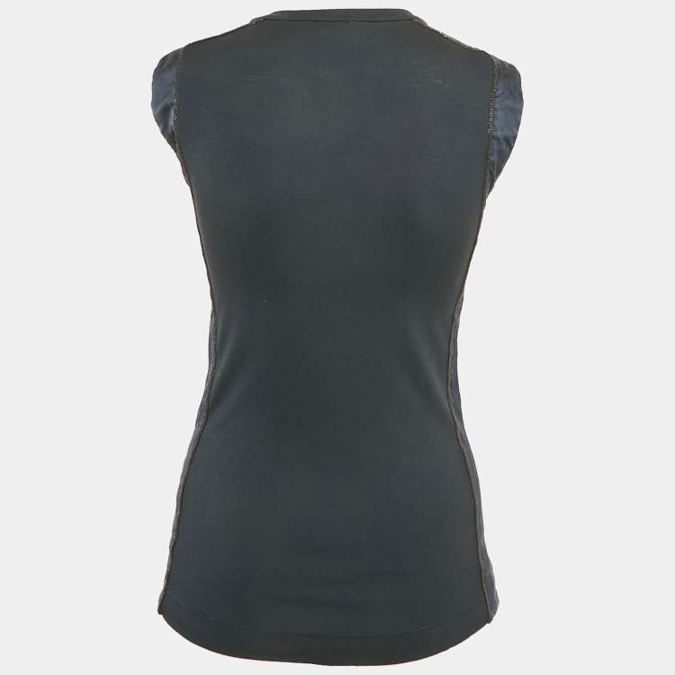 Pre Owned Brunello Cucinelli Blue Rib Knit Monili Detail Sleeveless Top S