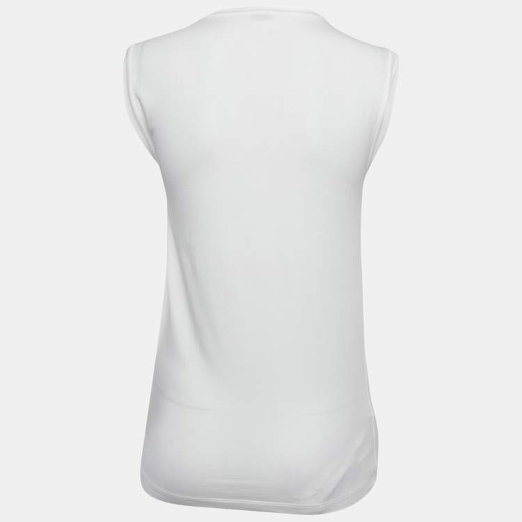 Pre Owned Brunello Cucinelli White Monili Detail Jersey Sleeveless T-Shirt M