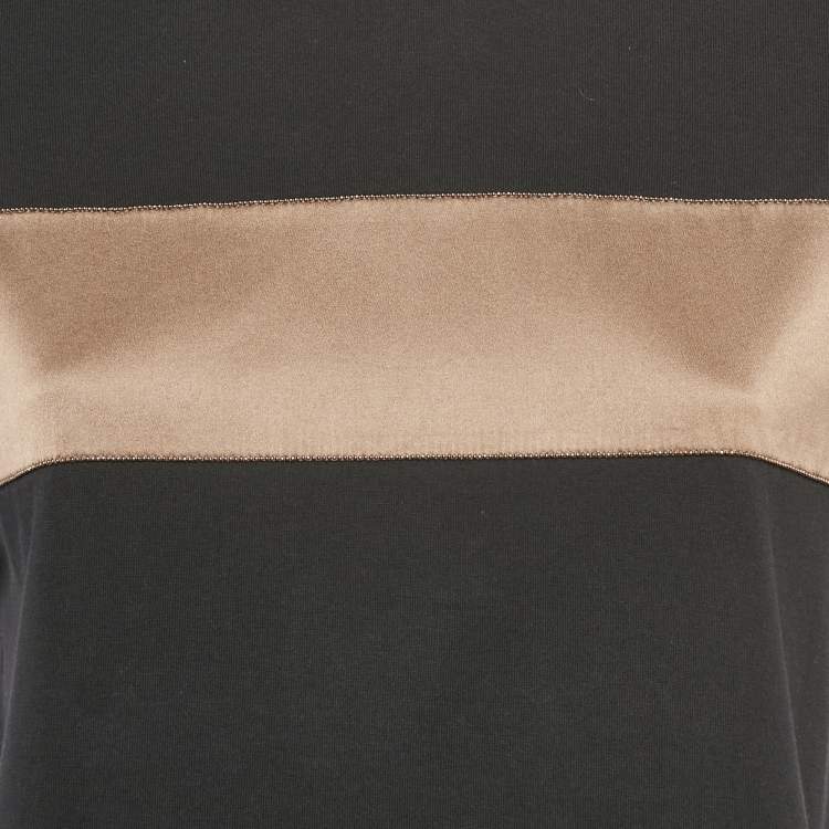 Pre Owned Brunello Cucinelli Black Satin Jersey Monili Detail Top XS