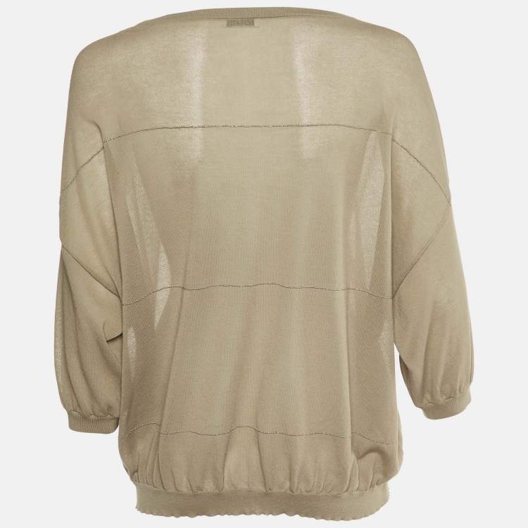 Pre Owned Brunello Cucinelli Beige Cotton Knit Monili Detail Jumper L
