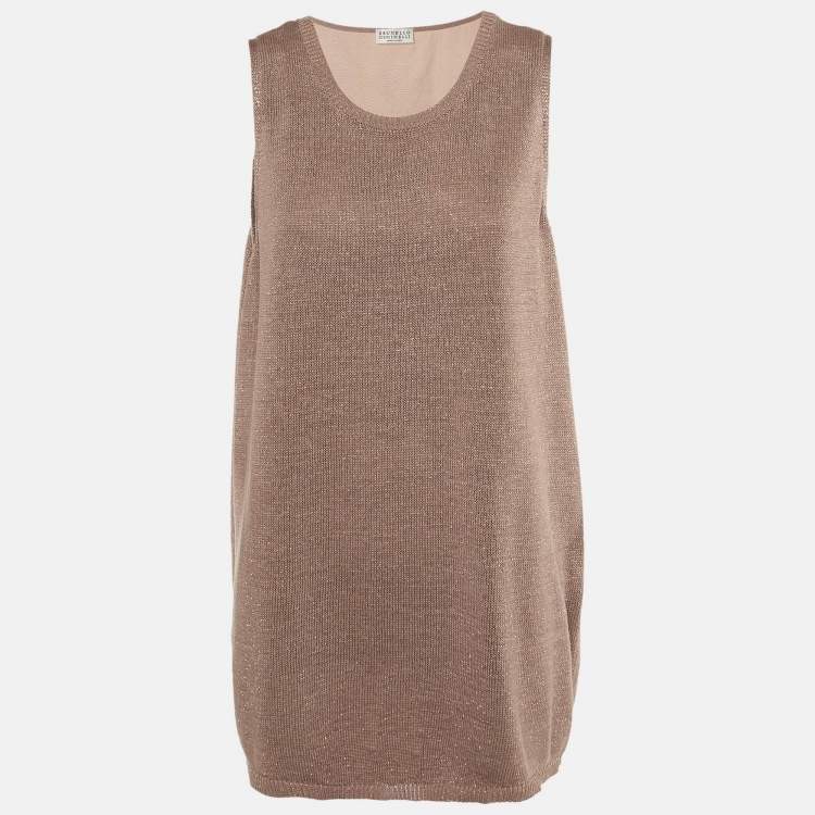 Pre Owned Brunello Cucinelli Mauve Lurex Knit Sleeveless Jumper L 