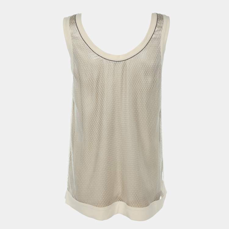 Pre Owned Brunello Cuccinelli Beige Mesh Silk Tank Top XS