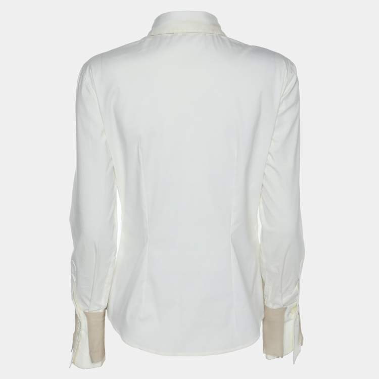 Pre Owned Brunello Cucinelli Off White Jersey Silk Embellished Button Front Shirt XS