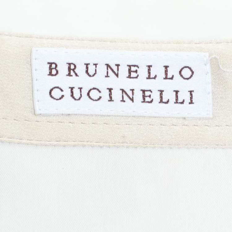Pre Owned Brunello Cucinelli Off White Jersey Silk Embellished Button Front Shirt XS