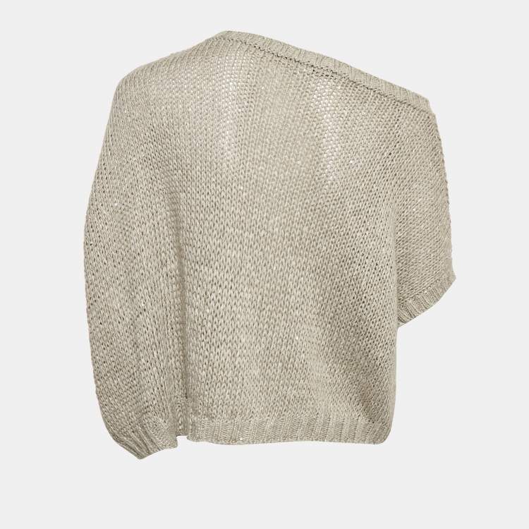 مملوكة مسبقًا Brunello Cucinelli Grey Sequin Rib Knit Short Sleeve Sweater L