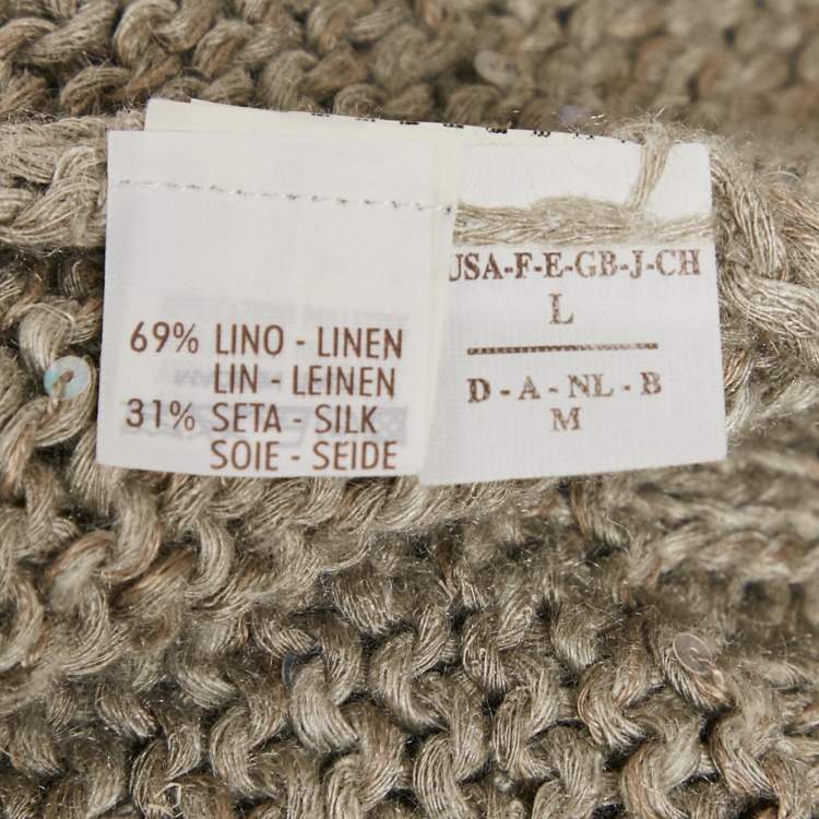 مملوكة مسبقًا Brunello Cucinelli Grey Sequin Rib Knit Short Sleeve Sweater L
