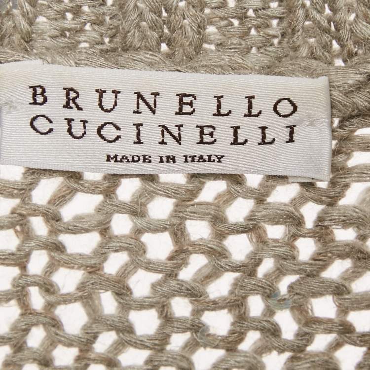 مملوكة مسبقًا Brunello Cucinelli Grey Sequin Rib Knit Short Sleeve Sweater L