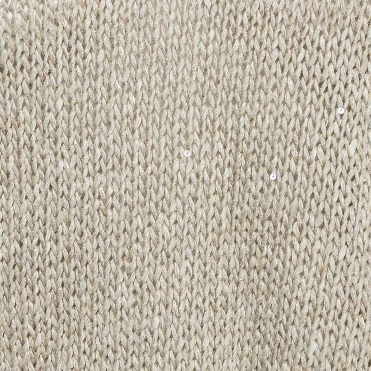 مملوكة مسبقًا Brunello Cucinelli Grey Sequin Rib Knit Short Sleeve Sweater L