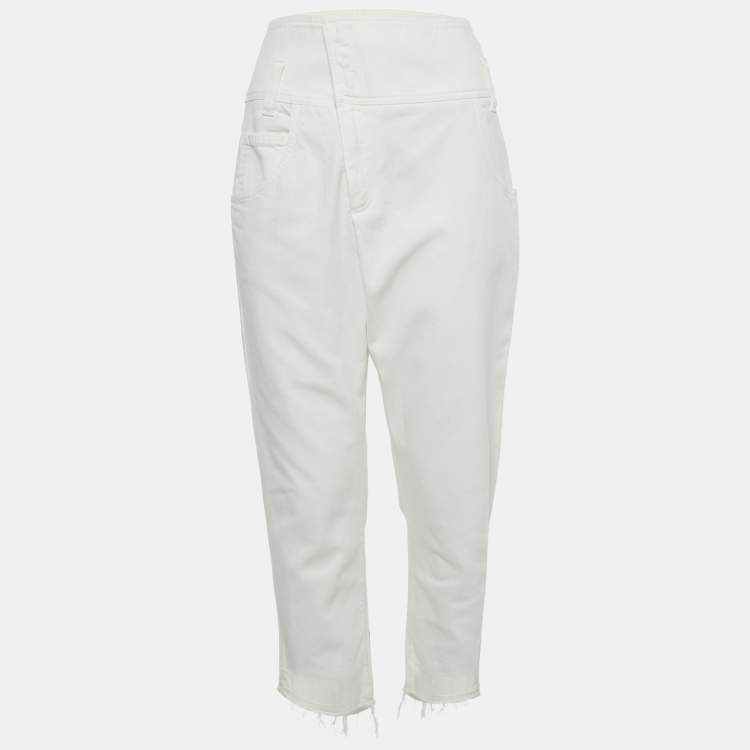 Pre Owned Brunello Cucinelli White Denim Wrap Straight Raw Edge Jeans S Waist 30"